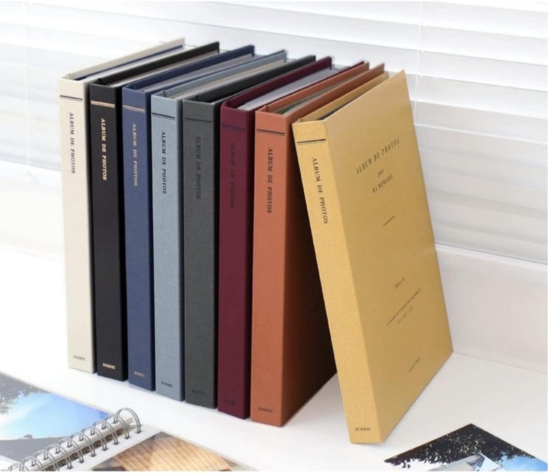 dalgaru Aesthetic Simple Lovely Korean Hard Cover 4 x 6 in Photo Album Book for couples, family, baby, wedding - holds 100 photos includes 50 double sided memo slips/spiral bound (Navy) - Image 2